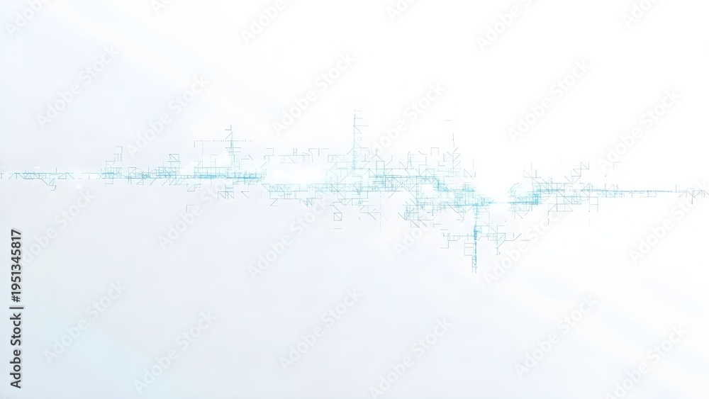 Fototapeta premium Abstract digital network visualization with interconnected nodes and flowing data lines on a clean white background, depicting modern technology and future innovation