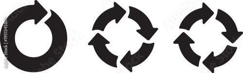 Three black circular arrow symbols in different styles