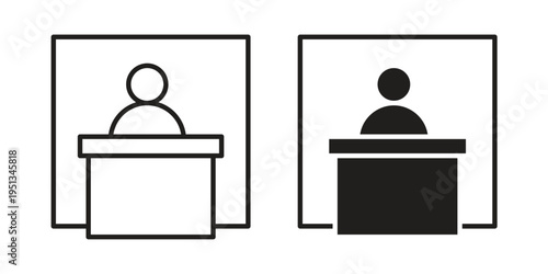 Exhibitor icon set. outlined and solid flat clipart versions.