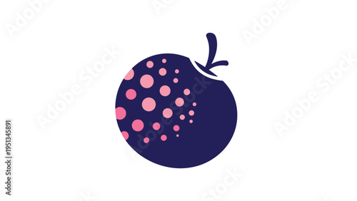 Abstract fruit logo design in dark blue with a cluster of pink dots resembling a stylized pomegranate fruit.