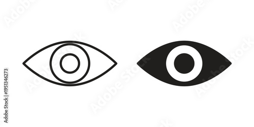 Eyes icon set. outlined and solid flat clipart versions.