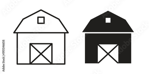 Farm icon set. outlined and solid flat clipart versions.