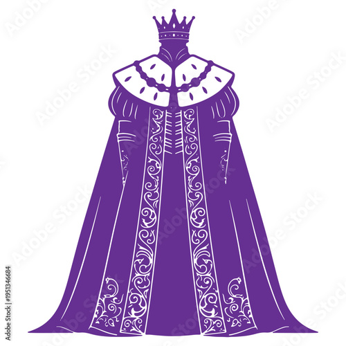 Royal figure wearing ornate cloak and crown standing majestically isolated on transparent background
