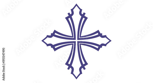 Intricate purple cross design on a white background featuring decorative elements