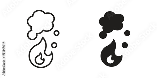 Fire smoke icon set. outlined and solid flat clipart versions.