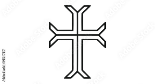 Stylized black and white illustration of an Armenian cross symbol on a white background
