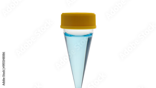 фотографія Isolated conical centrifuge tube with blue liquid and yellow cap for laboratory