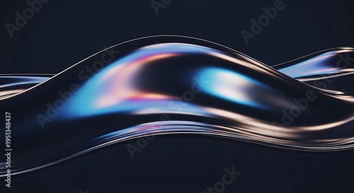 Futuristic metallic wave with vibrant iridescent sheen on dark background.