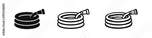 Garden Hose Coiled Icon Set in Glyph, Outline, and Hand-Drawn Styles