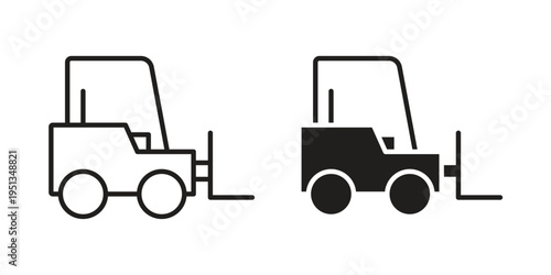 Forklift icon set. outlined and solid flat clipart versions.