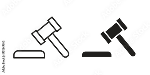 Gavel icon set. outlined and solid flat clipart versions.