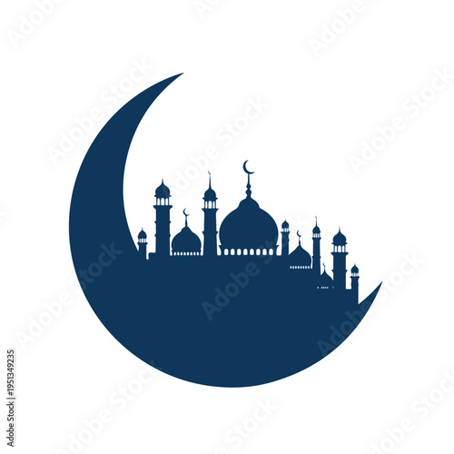 Crescent Moon with Mosque Silhouette.