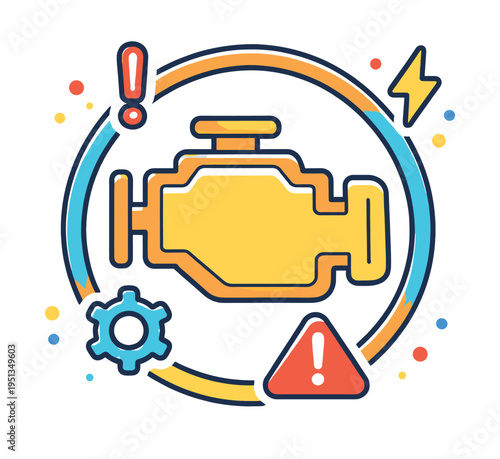 Check engine light symbol representing vehicle issues, repair, fault, warning, or regular auto service