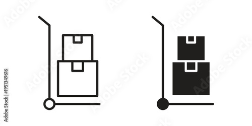 Hand truck icon set. outlined and solid flat clipart versions.