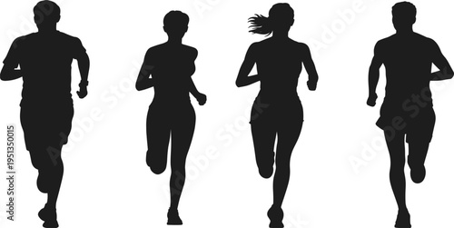 Four Silhouettes of Runners in Motion on a White Background running sport