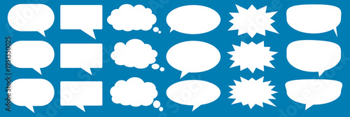 A set of chat box designs for comments on social media or comics. Vector designs of speech bubbles, text boxes, and conversation chat columns in comics.	