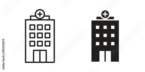 Hospital icon set. outlined and solid flat clipart versions.