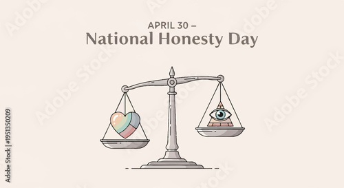 National honesty day illustration with balance scale and truthful heart versus deceitful lie