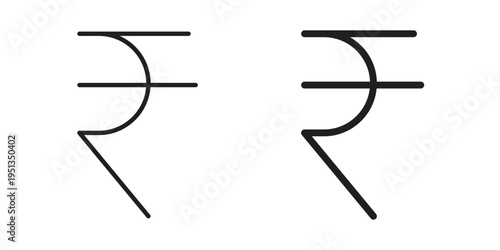 Indian rupee icon set. outlined and solid flat clipart versions.
