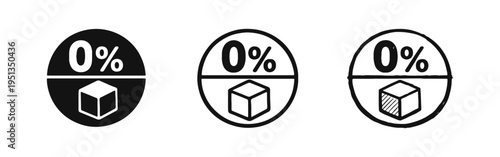 Zero percent sugar-free product label icon set for healthy food and beverages