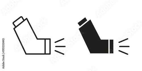 Inhaler icon set. outlined and solid flat clipart versions.