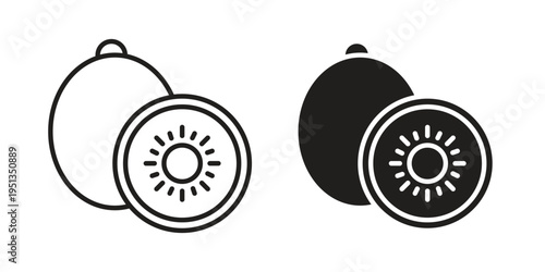 Kiwi icon set. outlined and solid flat clipart versions.
