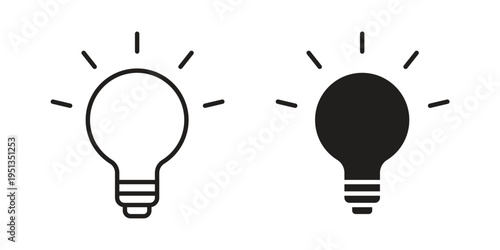 Lightbulb icon set. outlined and solid flat clipart versions.