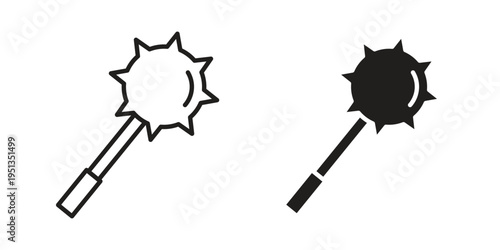 Mace icon set. outlined and solid flat clipart versions.