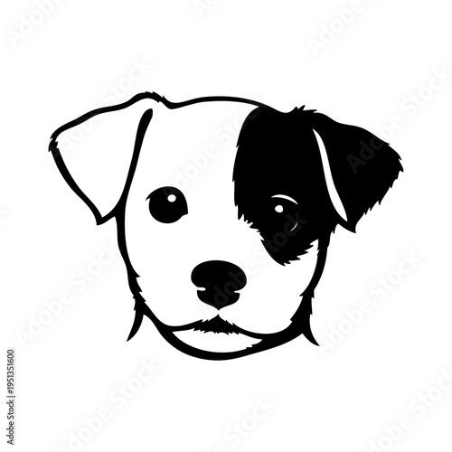 Logotipo tienda de mascotas. Dibujo sencillo con líneas de la cabeza de un simpático cachorro de perro terrier visto de frente	