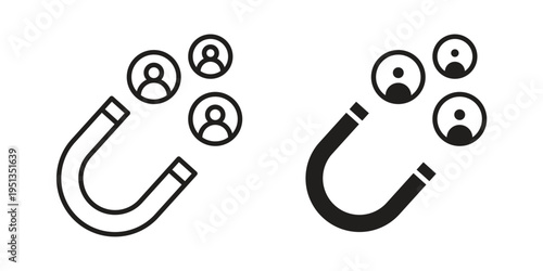 Magnet user icon set. outlined and solid flat clipart versions.
