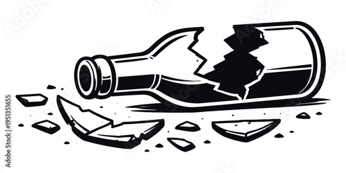 Shattered glass bottle shattered on the ground with broken fragments and sharp pieces symbolizing ruin, peril, and dependence