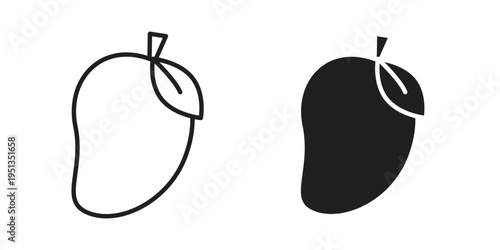 Mango icon set. outlined and solid flat clipart versions.