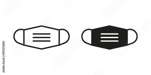 Mask face icon set. outlined and solid flat clipart versions.