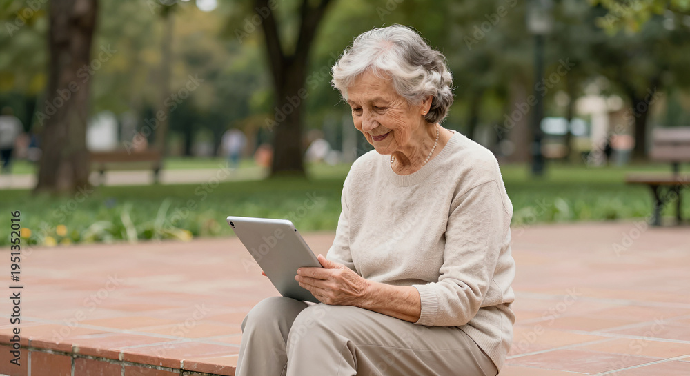 Obraz premium Senior Woman Using Tablet: Technology in Everyday Life