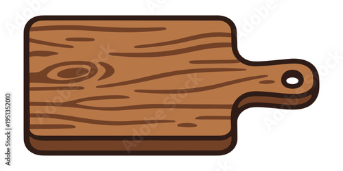 Wooden cutting board with a handle and natural grain texture. Ideal for food preparation, kitchen tasks, and culinary tools
