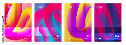 Set of abstract posters. Gradient blend lines. Vibrant color 3d curved shapes for creative graphic design. Vector illustration.