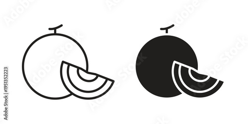 Melon icon set. outlined and solid flat clipart versions.