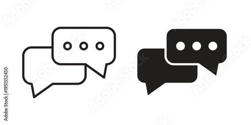 Messaging chat icon set. outlined and solid flat clipart versions.