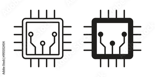 Microchip icon set. outlined and solid flat clipart versions.