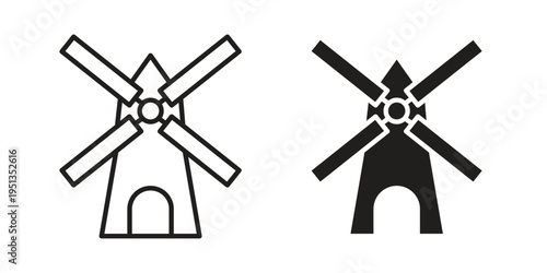 Mill sign set. outlined and solid flat clipart versions.