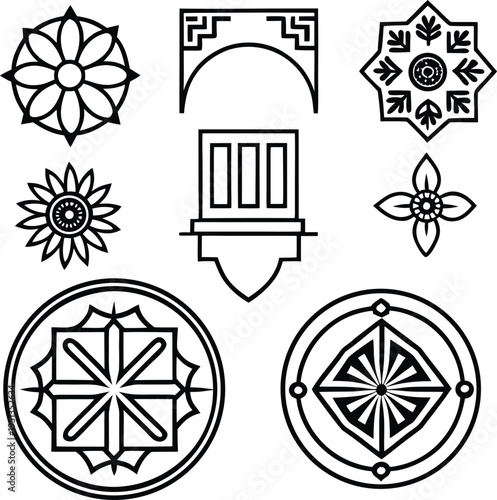Collection of traditional and symbolic geometric designs and motifs