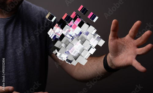 Human hand interacts with a...