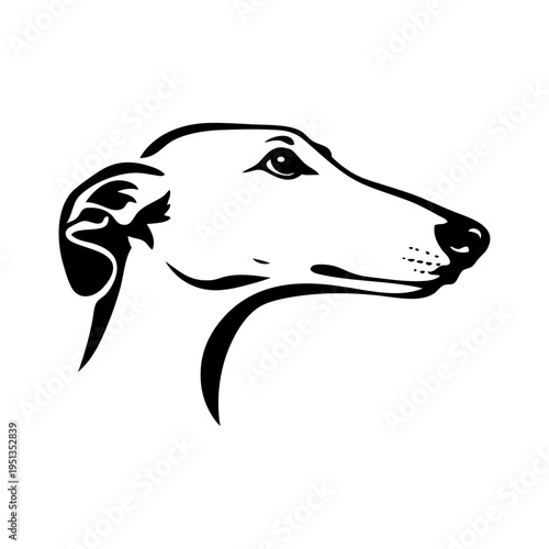 Logotipo tienda de mascotas. Dibujo sencillo con líneas de la cabeza de un perro galgo visto de perfil
