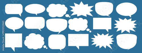 A set of chat box designs for comments on social media or comics. Vector designs of speech bubbles, text boxes, and conversation chat columns in comics.	