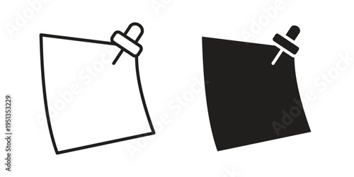 Note sticky icon set. outlined and solid flat clipart versions.