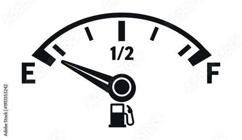 Car fuel gauge showing a low or almost empty tank, conceptualizing energy depletion, critical resource management, and financial stress