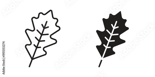 Oak Leaf icon set. outlined and solid flat clipart versions.