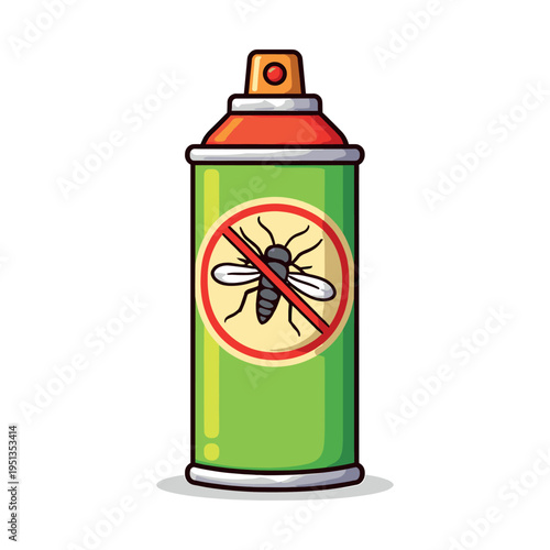 Green mosquito repellent spray can with a red cap, featuring a 'no mosquito' sign, concept of pest control and insect protection