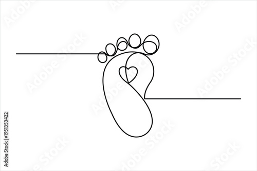 Baby's feet. Little kids feet. Tiny foots. Continuous one single line drawing of feet vector illustration