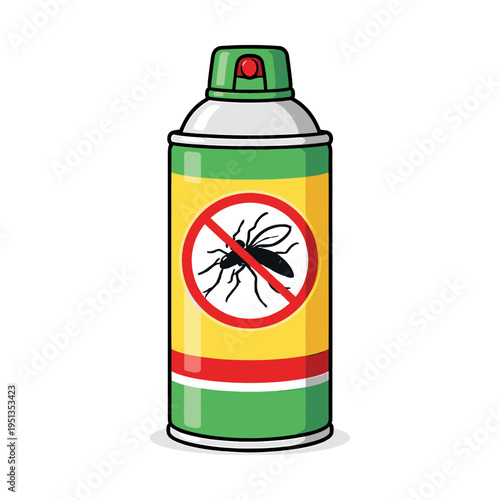 Aerosol can with a mosquito forbidden sign, representing pest control, insect repellent, and home protection